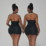 Hanging neck heart-shaped metal buckle hollow dress