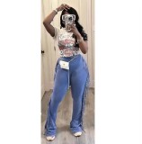 Women's fringed micro flared pants