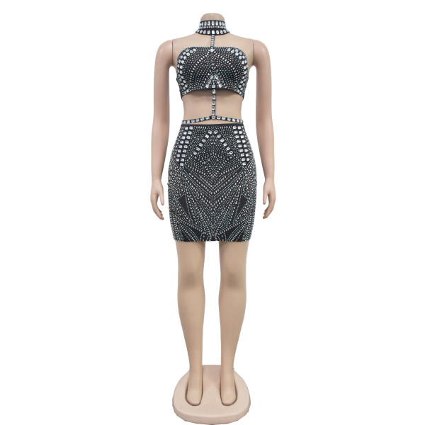 Women's sleeveless camisole rhinestone dress