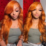 Orange fluffy curly hair, big wave front lace headband wig