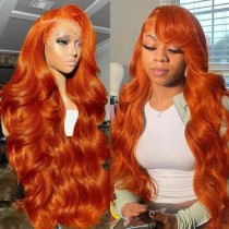 Orange fluffy curly hair, big wave front lace headband wig