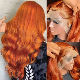 Orange fluffy curly hair, big wave front lace headband wig