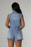 High stretch short sleeved loose denim jumpsuit