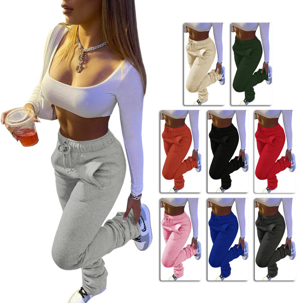 Thick sport drawstring stacking pants