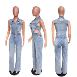 Elastic wash denim jumpsuit