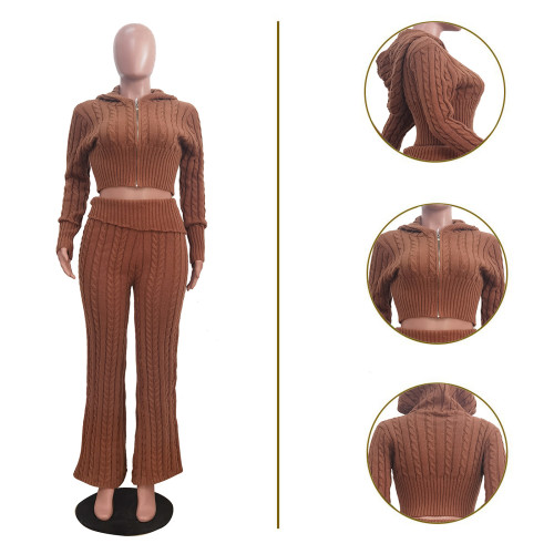 Women's knitted long sleeved two-piece set