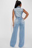 Elastic wash denim jumpsuit