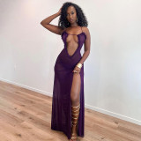 Sleeveless camisole hollow pleated lace mesh long dress
