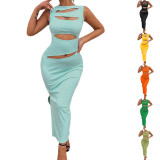 Hollow out sleeveless knitted dress