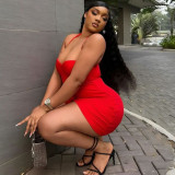 Backless and neck hanging women's hip hugging skirt