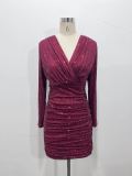 Glitter V-neck hip hugging short skirt dress