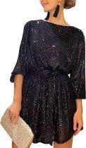 Sequin round neck long sleeved loose bead dress Sequin round neck long sleeved loose bead dress