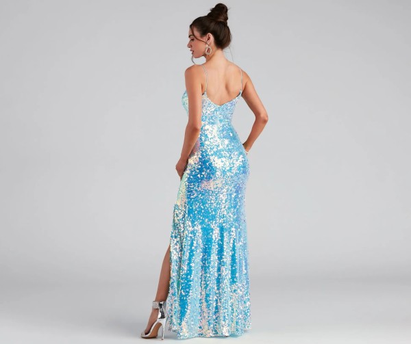 Bead slit suspender evening gown