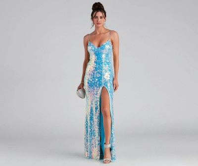 Bead slit suspender evening gown