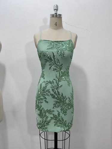 Strap top backless high slit dress