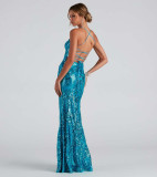 One neck sequin high slit long dress