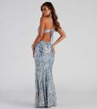 V-neck sequined evening gown dress