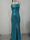 One neck sequin high slit long dress