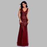Sequined fish tail slim evening gown