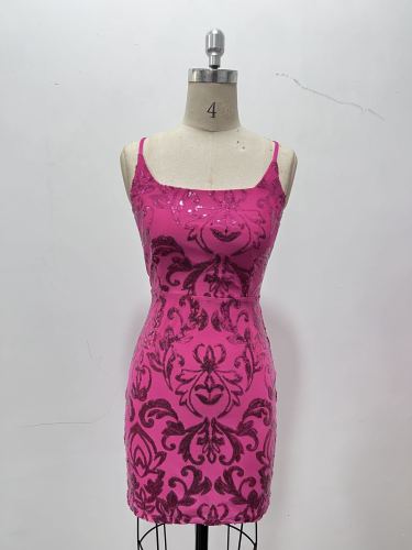 Sequin suspender mini dress with hip wrap