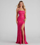 One neck sequin high slit long dress