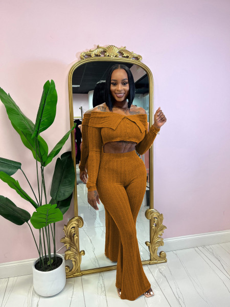 Long sleeved top and wide leg pants set
