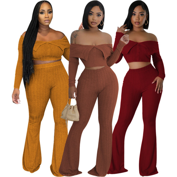 Long sleeved top and wide leg pants set