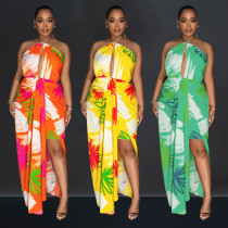 Women's backless lace up printed dress