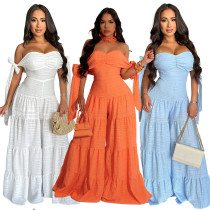 One shoulder strapless loose wide leg pants