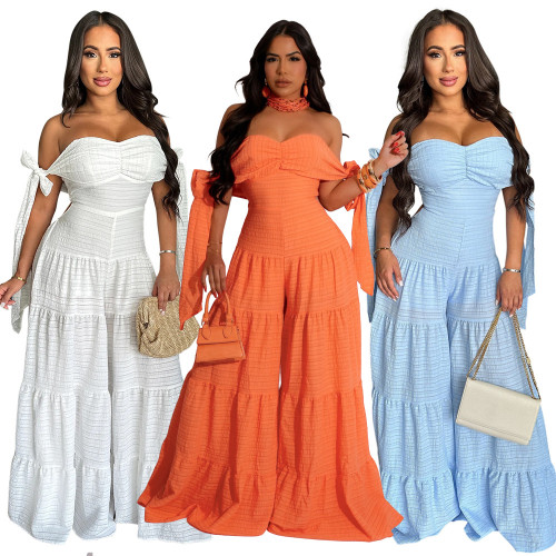 One shoulder strapless loose wide leg pants