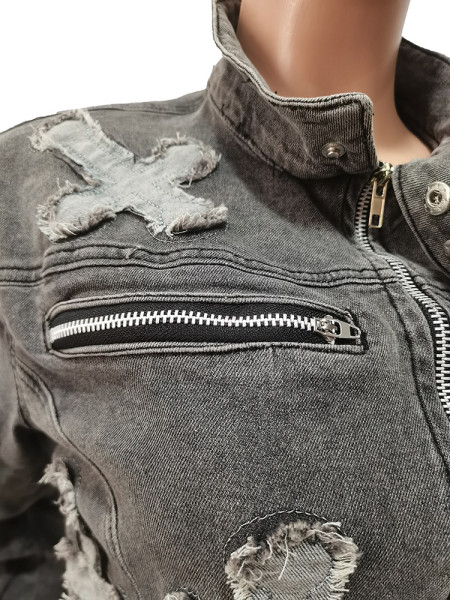 Cross Wash Water Burnt Denim Top