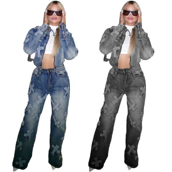 Cross Wash Water Burnt Denim Top