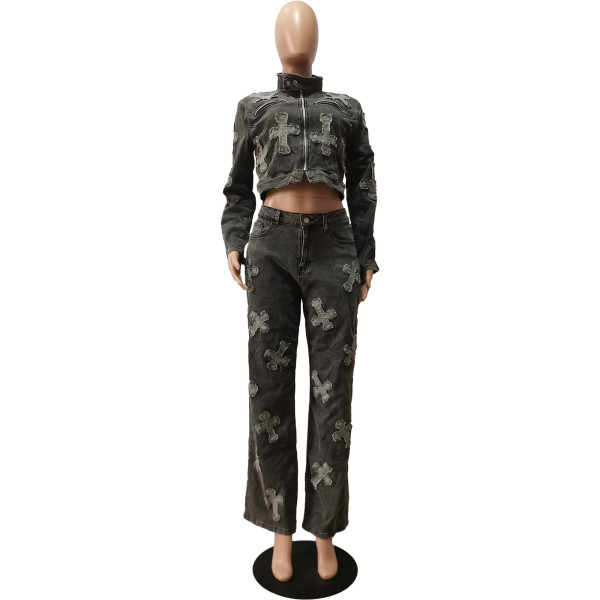Cross Wash Water Burnt Denim Top