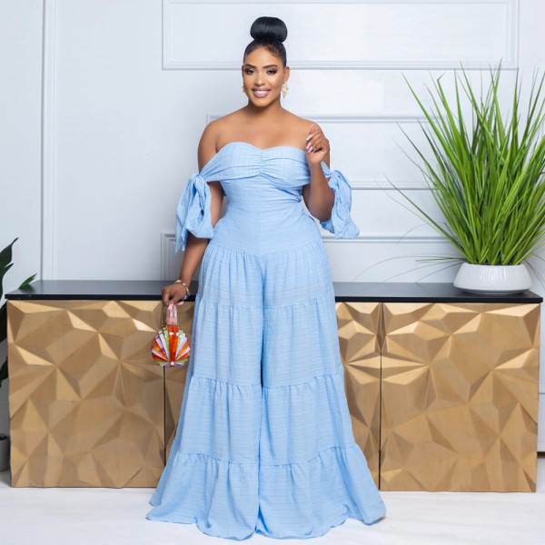 One shoulder strapless loose wide leg pants