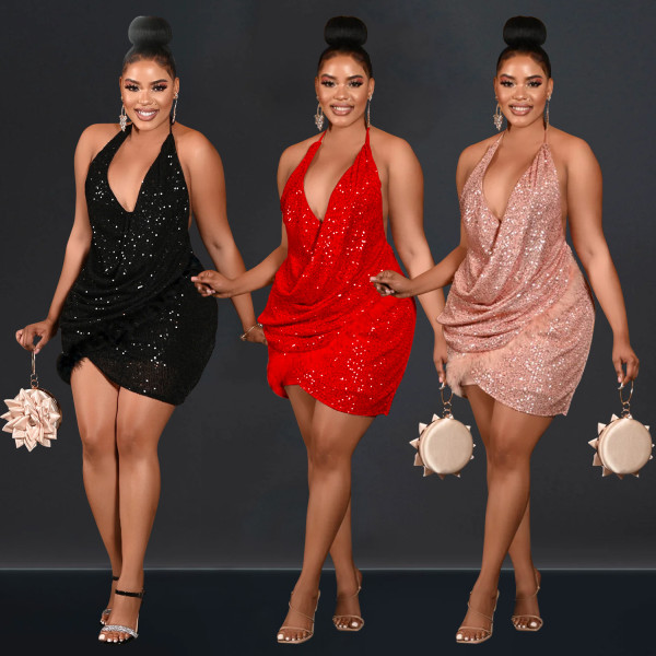 Bead strap jumpsuit short skirt