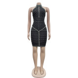 Women's backless rhinestone short skirt dress