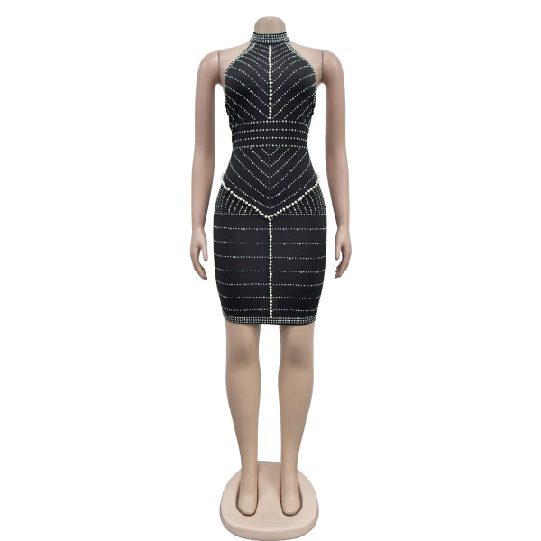 Women's backless rhinestone short skirt dress