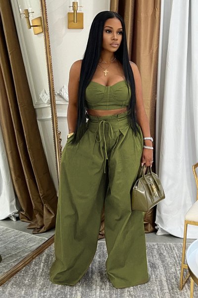 Waist strap vest set, wide leg strap, non elastic pants two-piece set