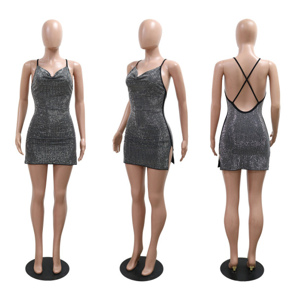 Slips, slit, hot diamond dress, short skirt