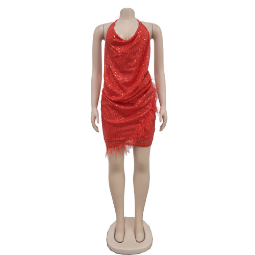 Bead strap jumpsuit short skirt