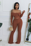 Long sleeved top and wide leg pants set