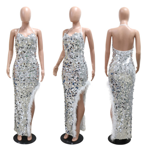 Strap strap large bead irregular dress