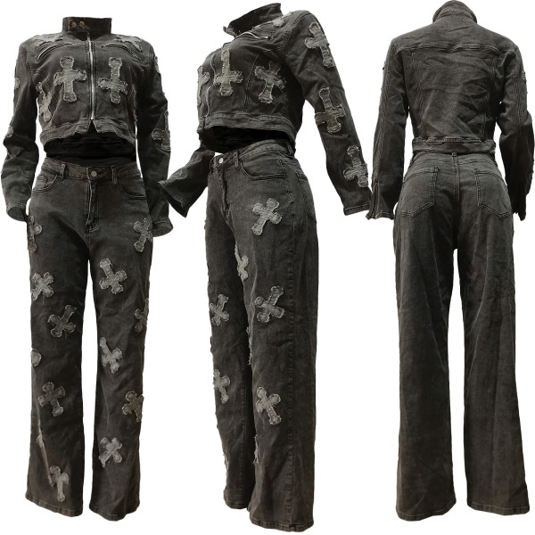 Cross Wash Water Burnt Denim Top