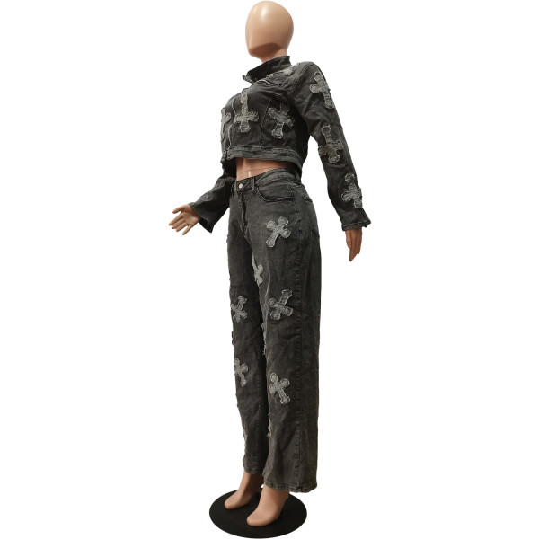 Cross Wash Water Burnt Denim Top