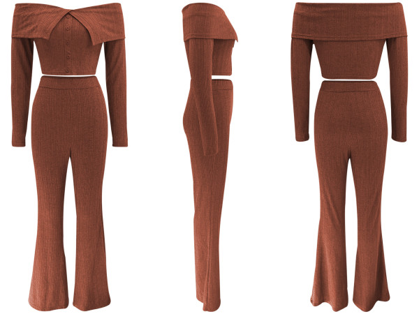 Long sleeved top and wide leg pants set