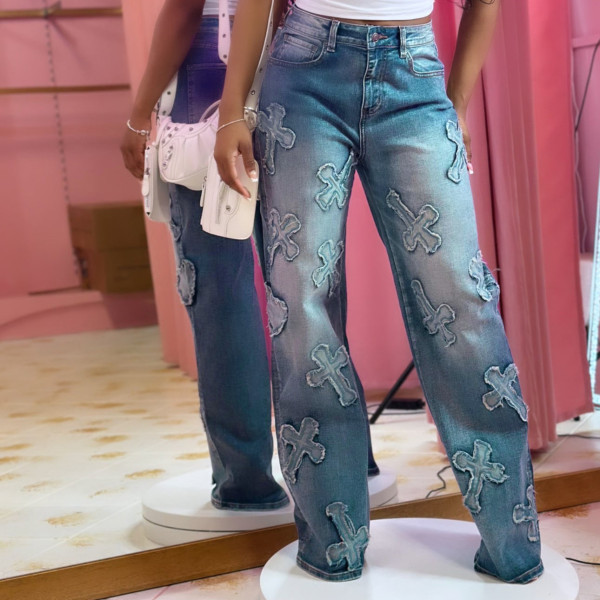 Cross wash water boiled denim pants