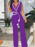 V-neck sleeveless jumpsuit wide leg pants
