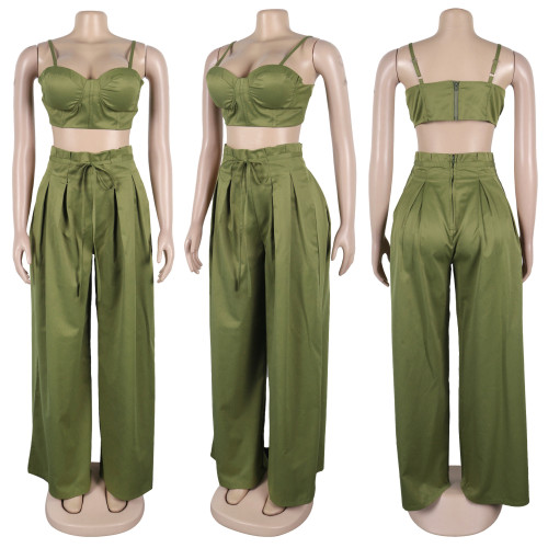 Waist strap vest set, wide leg strap, non elastic pants two-piece set