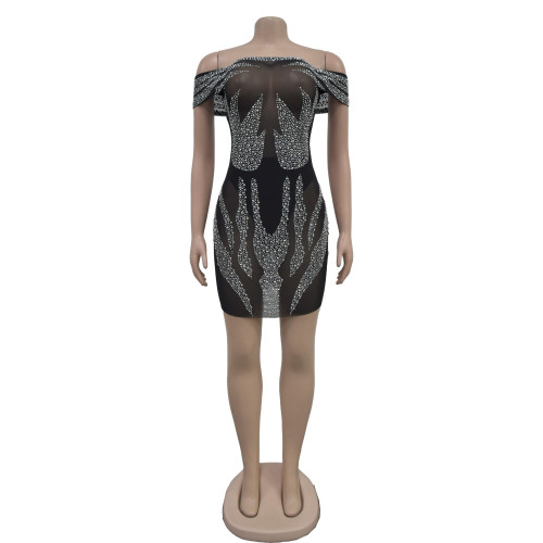 Women's hot stamping diamond perspective jumpsuit short skirt