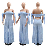 One shoulder strapless loose wide leg pants